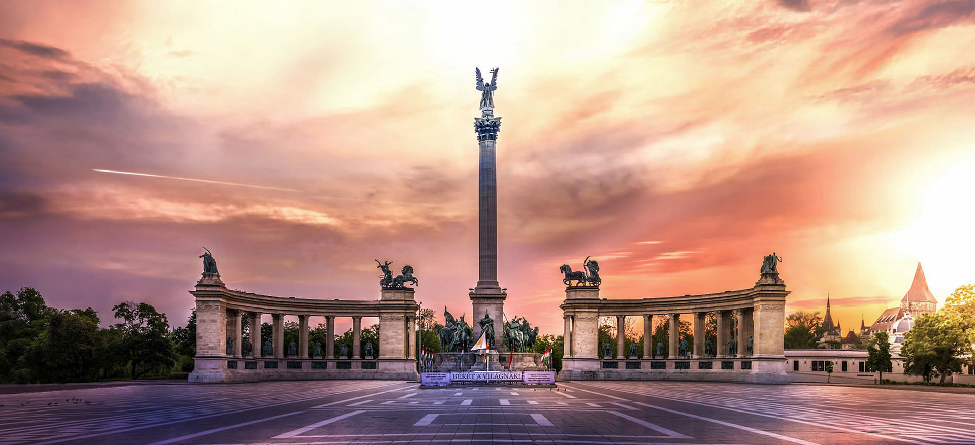 Heroes' Square, Budapest, at sunset